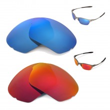 Walleva Two Pairs Polarized Lenses for Oakley Half X Sunglasses - Fire Red + Ice Blue